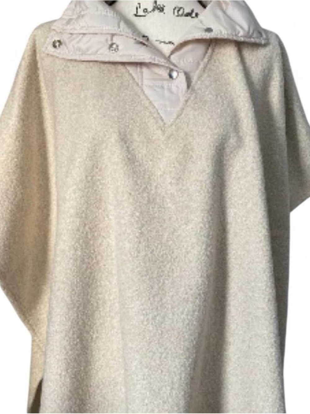 Avalanche Cream Bouclé Snap-Collar Pullover Poncho
